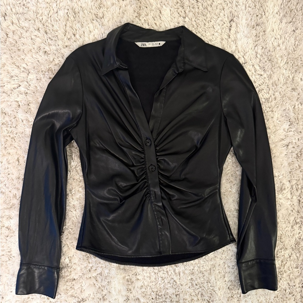 Zara Women's Black Faux Leather Top